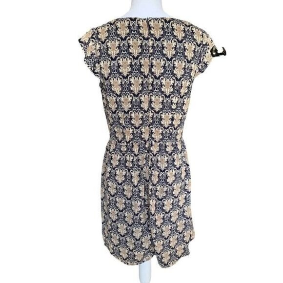 Blu Pepper Dress Black Tan Cap Sleeves Size Medium Zip Back Geometric - Picture 3 of 12